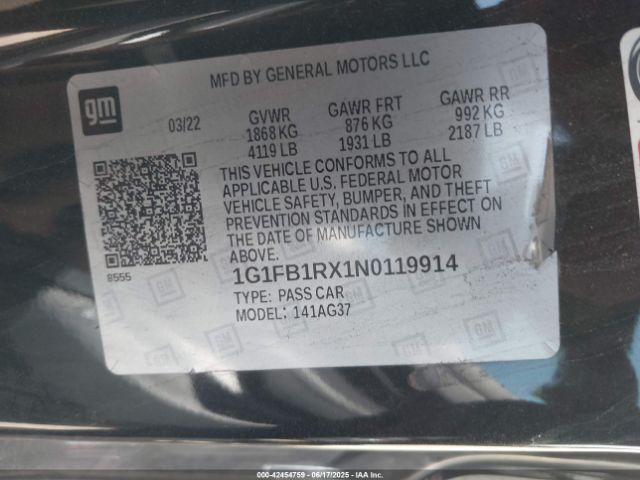 2022 CHEVROLET CAMARO 1G1FB1RX1N0119914 Photo 8