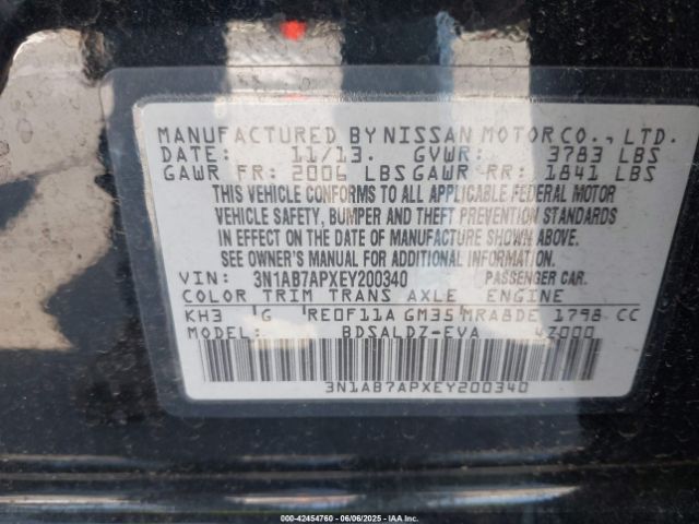 3N1AB7APXEY200340 Nissan SENTRA SV