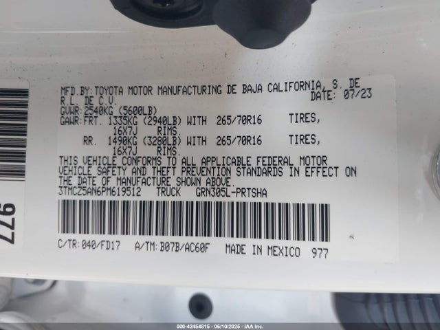 3TMCZ5AN6PM619512 Toyota 2gr-fks
