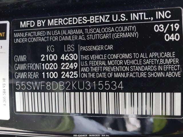 Mercedes-Benz m264 2019 55SWF8DB2KU315534 Image 9