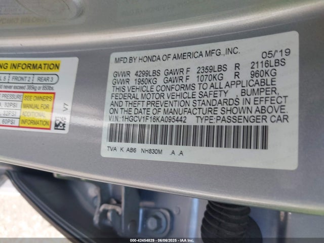 1HGCV1F16KA095442 Honda l15be