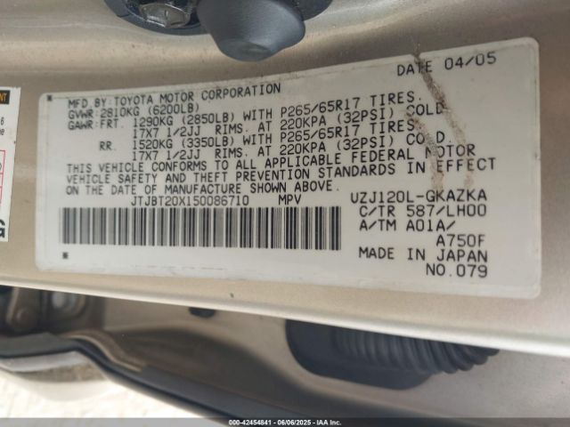 2005 LEXUS GX 470 JTJBT20X150086710 Photo 8