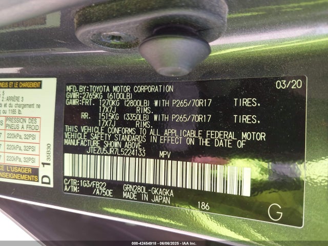 JTEZU5JR7L5224133 Toyota 1gr-fe
