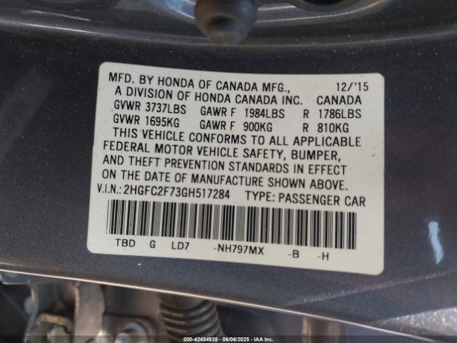 2016 HONDA CIVIC 2HGFC2F73GH517284 Photo 8