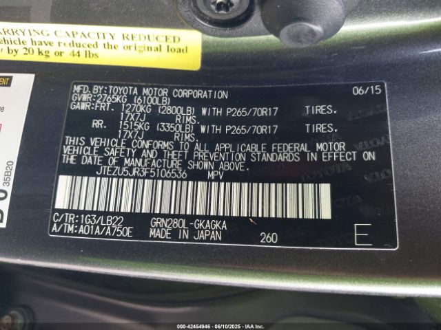 2015 TOYOTA 4RUNNER JTEZU5JR3F5106536 Photo 8