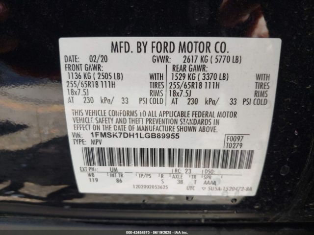 2020 FORD EXPLORER 1FMSK7DH1LGB89955 Photo 8
