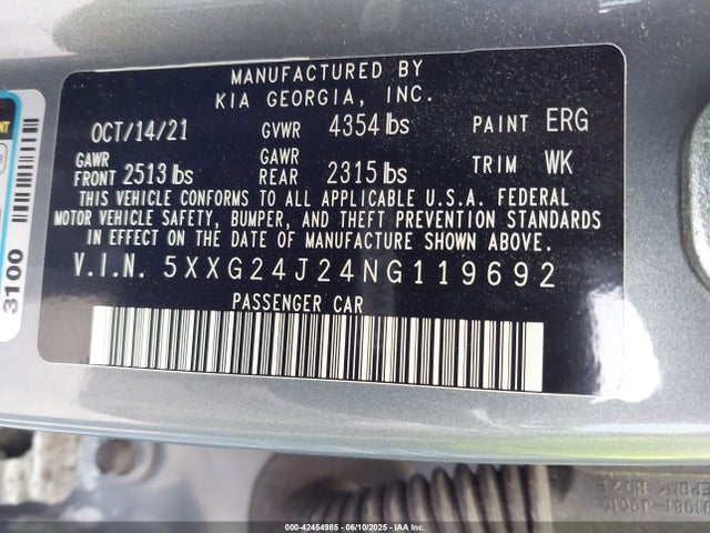 5XXG24J24NG119692 KIA t-gdi gamma ii