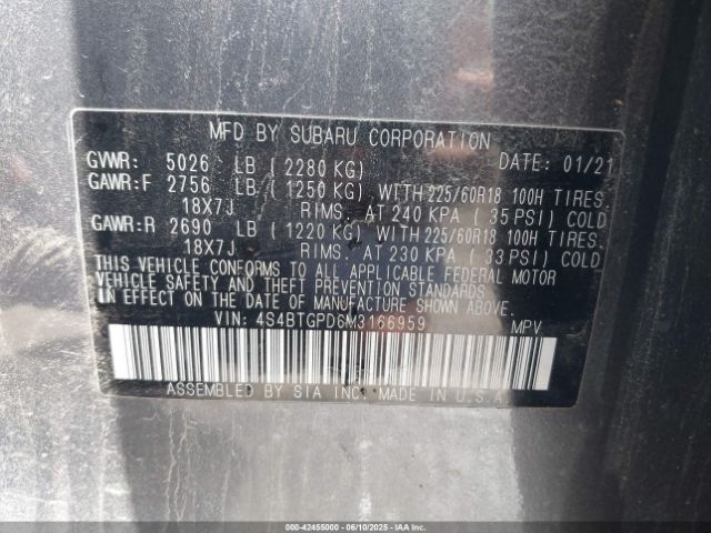 2021 SUBARU OUTBACK 4S4BTGPD6M3166959 Photo 8
