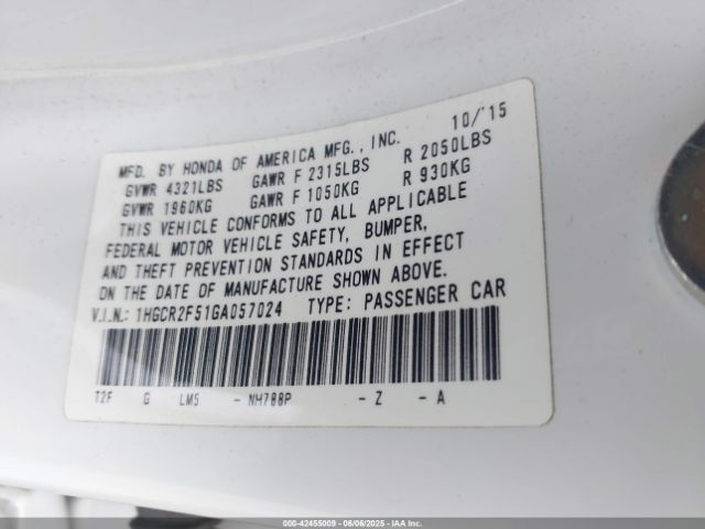 1HGCR2F51GA057024 Honda k24w1