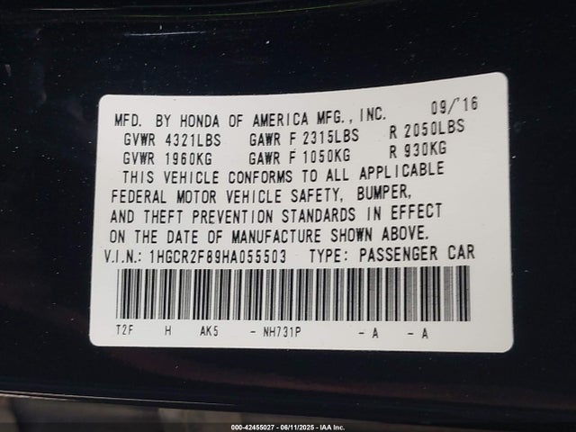 1HGCR2F89HA055503 Honda k24w1