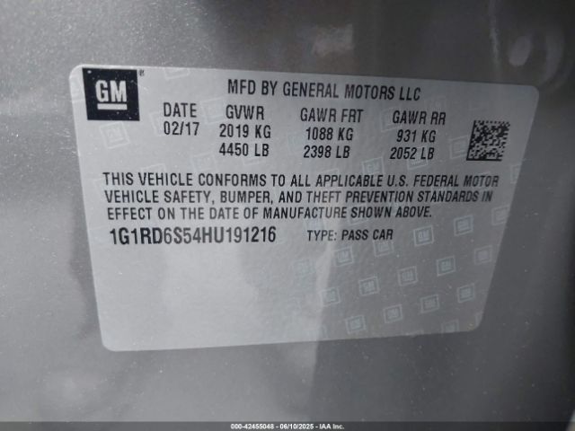 1G1RD6S54HU191216 Chevrolet l3a - di: direct injectio, vvt: variable valve timing, hybrid, gen 1
