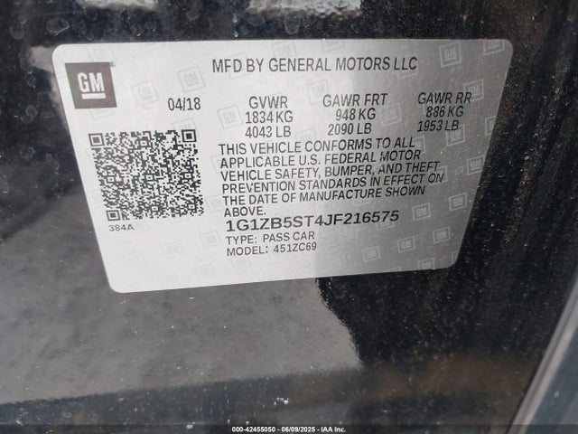 Chevrolet lfv - direct injection, variable valve timing, gen 1 2018 1G1ZB5ST4JF216575 Image 9