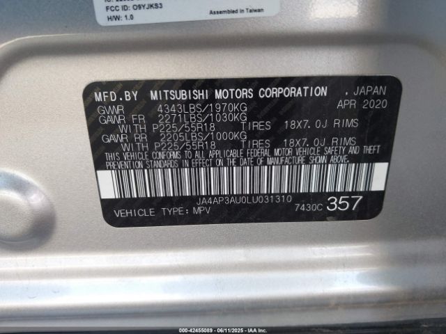 2020 MITSUBISHI OUTLANDER SPORT JA4AP3AU0LU031310 Photo 8