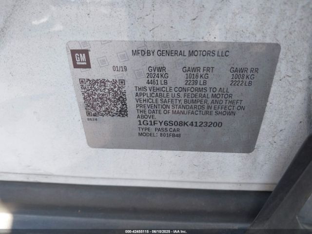 1G1FY6S08K4123200 Chevrolet BOLT EV LT