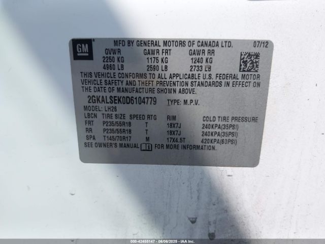 2013 GMC TERRAIN 2GKALSEK0D6104779 Photo 8