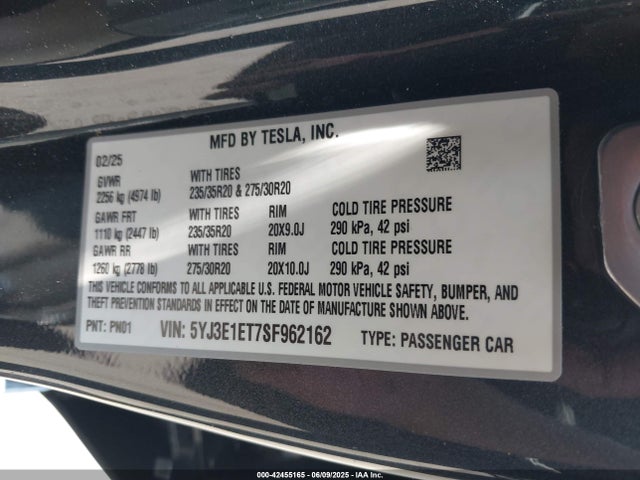 2025 TESLA MODEL 3 5YJ3E1ET7SF962162 Photo 8