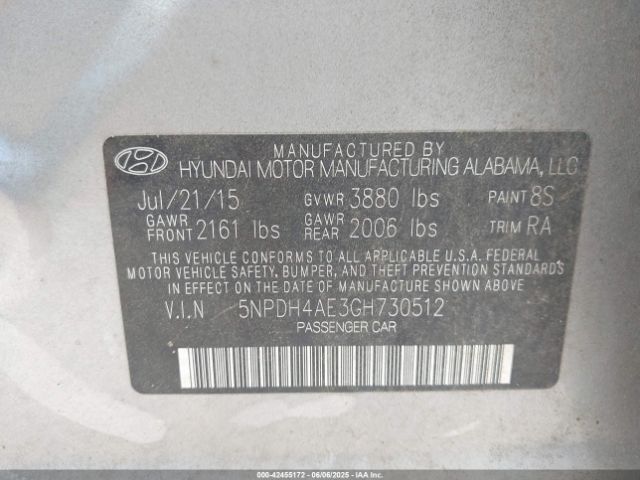 5NPDH4AE3GH730512 Hyundai ELANTRA SE