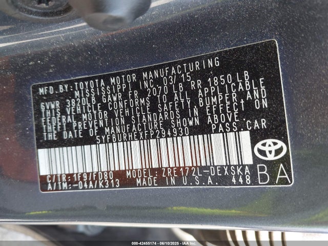 5YFBURHEXFP294930 Toyota 2zr-fe