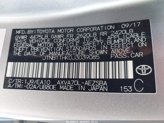 JTNB11HK0J3039085 Toyota a25a-fks