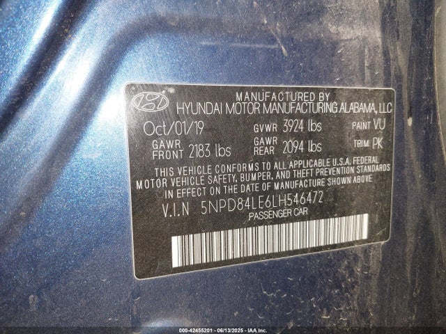 5NPD84LF6LH546472 Hyundai mpi nu