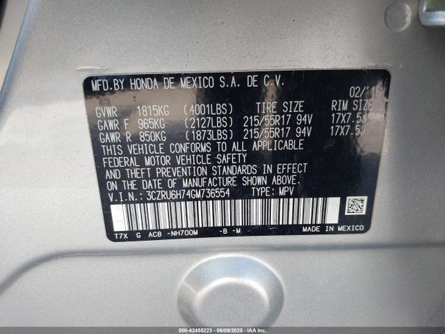 3CZRU6H74GM736554 Honda r18z9