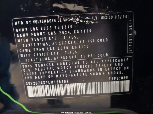 Volkswagen Tiguan 2020 3VV2B7AX1LM129407 Image 9
