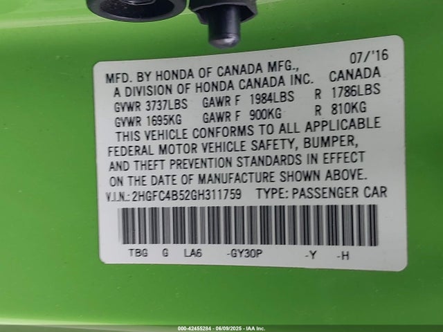 2HGFC4B52GH311759 Honda k20c2