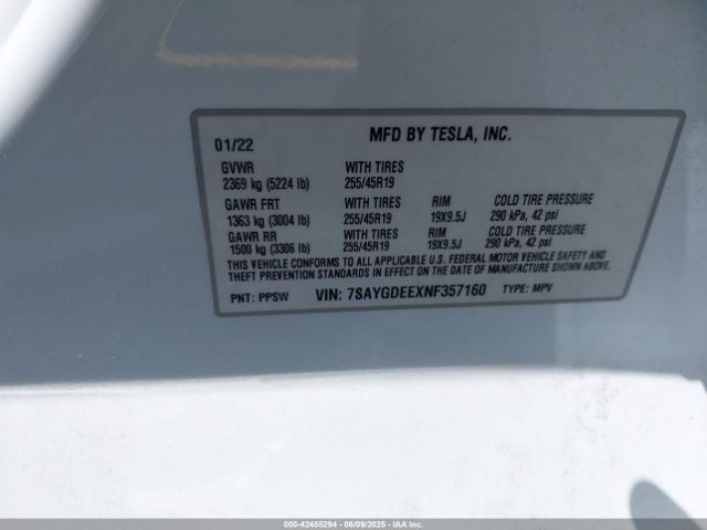 2022 TESLA MODEL Y 7SAYGDEEXNF357160 Photo 8