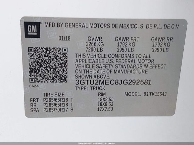 3GTU2MEC8JG292581 GMC l83 -spark ignited direct injection, variable valve timing, afm, e85 max, alum