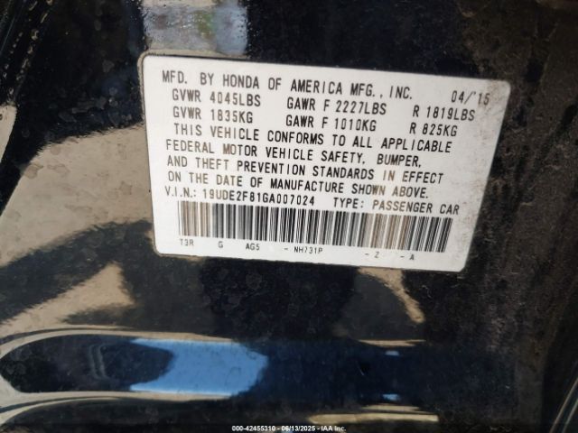 19UDE2F81GA007024 Acura k24v7