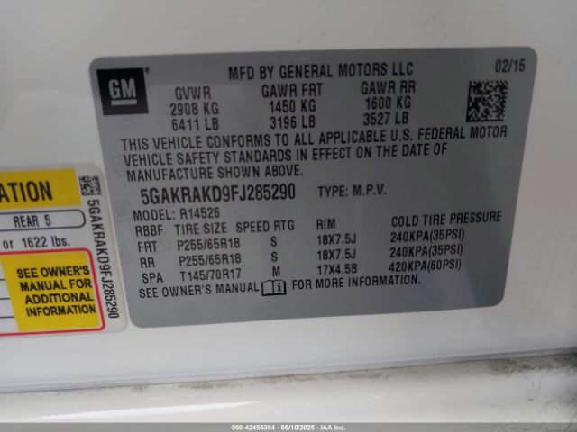 5GAKRAKD9FJ285290 Buick Enclave Convenience