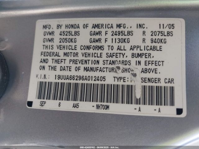 2006 ACURA TL 19UUA66296A012405 Photo 8