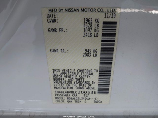 1N4BL4BV8LC200536 Nissan 2020
