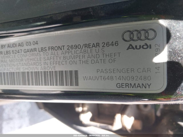 2004 AUDI A6 WAUVT64B14N092480 Photo 8