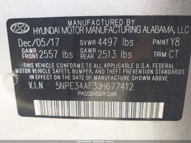 2018 HYUNDAI SONATA 5NPE34AF3JH677412 Photo 8