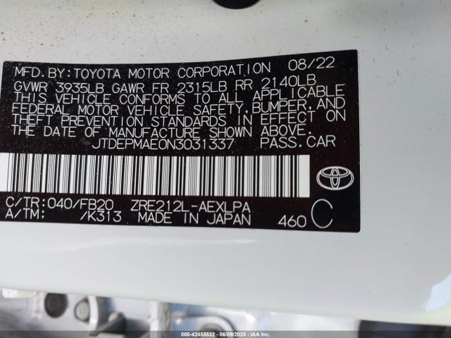 JTDEPMAE0N3031337 Toyota 2zr-fae