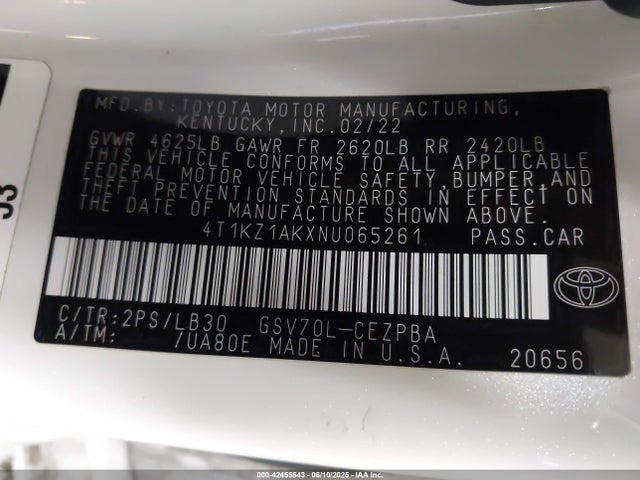 4T1KZ1AKXNU065261 Toyota 2gr-fks