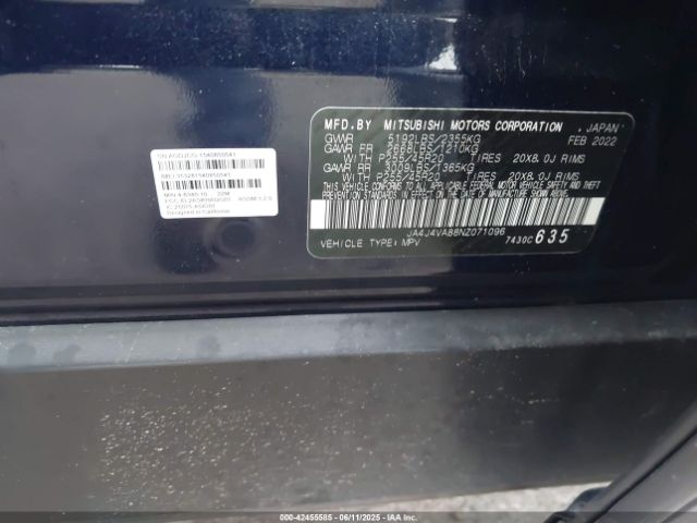 2022 MITSUBISHI OUTLANDER JA4J4VA88NZ071096 Photo 8