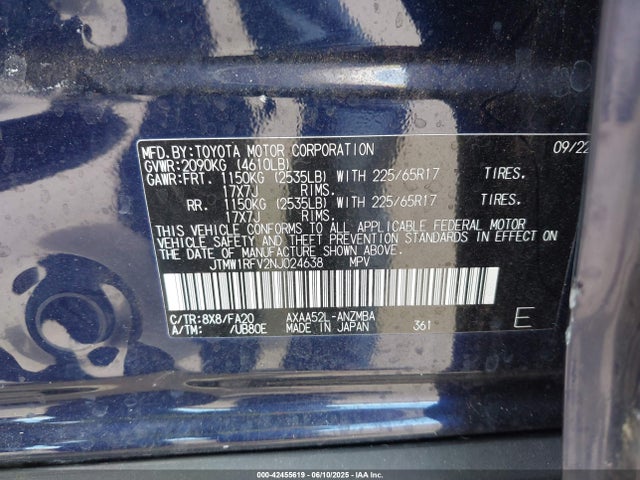 JTMW1RFV2NJ024638 Toyota a25a-fks