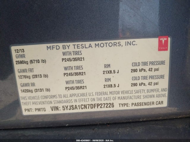 2013 TESLA MODEL S 5YJSA1CN7DFP27226 Photo 8