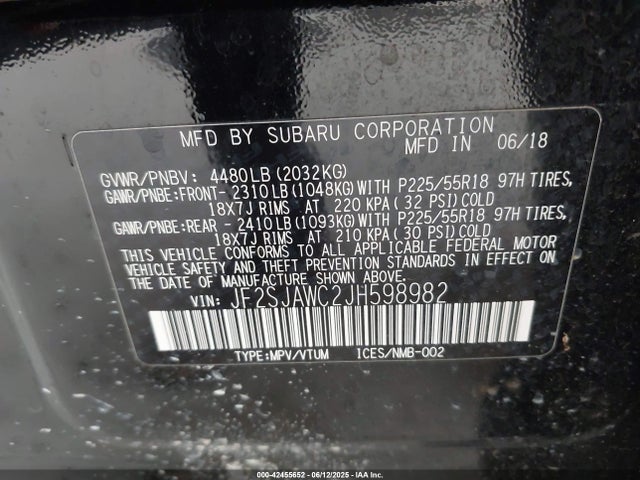 Subaru naturally aspirated u5 2018 JF2SJAWC2JH598982 Image 9