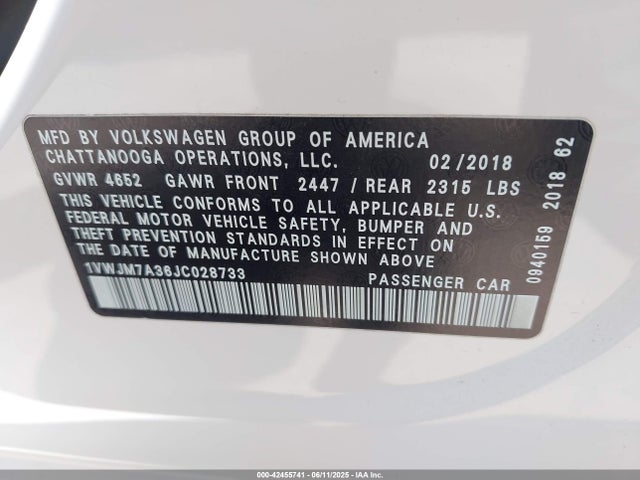 1VWJM7A36JC028733 Volkswagen 2018
