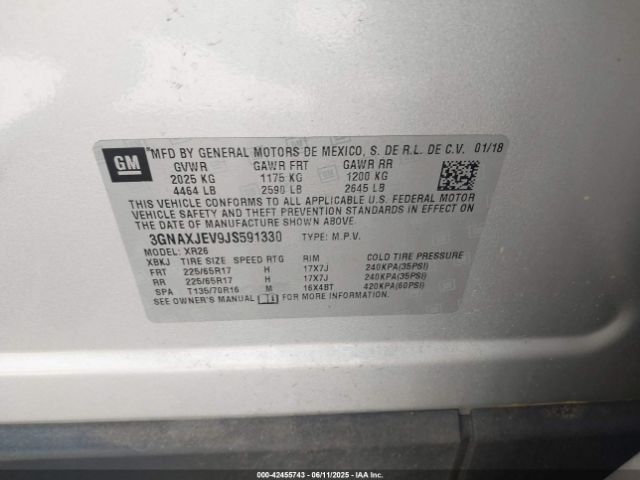3GNAXJEV9JS591330 Chevrolet EQUINOX LT