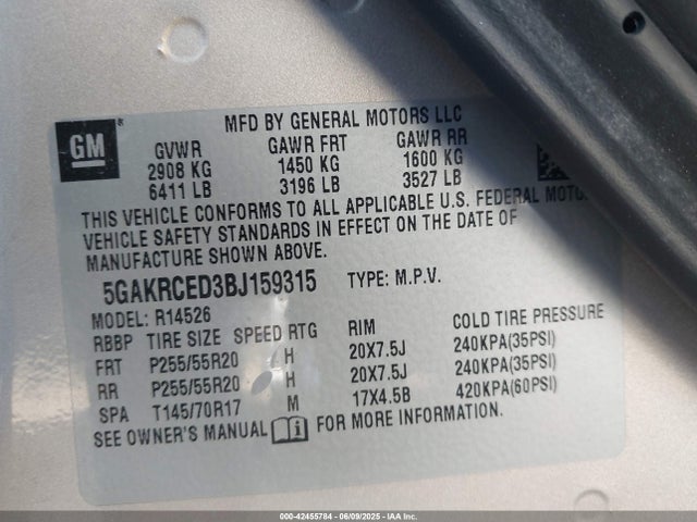 Aukcja sprzedaży 2011 Buick Enclave 2xl, vin: 5GAKRCED3BJ159315, numer aukcji: 42455784