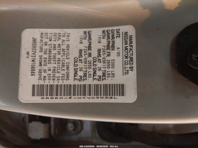 2001 INFINITI QX4 JNRDR07Y21W104846 Photo 8
