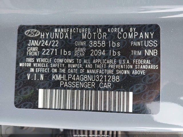 KMHLP4AG8NU321288 Hyundai mpi nu pe