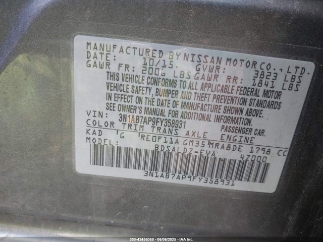 3N1AB7AP9FY358931 Nissan SENTRA SV