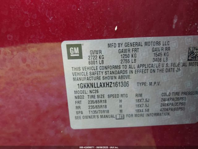 1GKKNLLAXHZ161306 GMC Acadia Sle-2