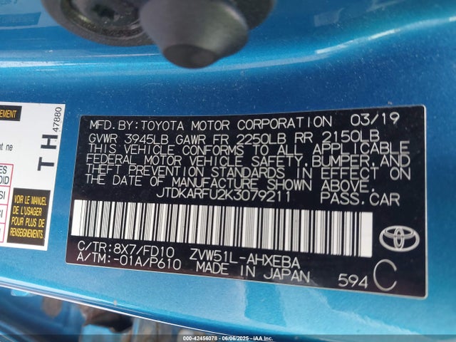 JTDKARFU2K3079211 Toyota Prius Le