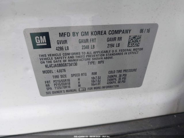 KL4CJASB0GB734130 Buick Encore